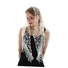 Triangle Lace Mantilla Veil Tulle Scarf Covering Church Veil for Mass Beige