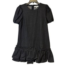 Likely Black Denim Puff Sleeve Ruffle Hem Dress Women's Size 10 Babydoll
