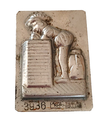 VTG Metal Tin Chocolate Mold 1936 Man Baker Load Bag 3936 Kofa Tilburg Holland