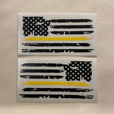 Set of 2 Black Yellow 911 Dispatcher Distressed American Flag Decal Stickers