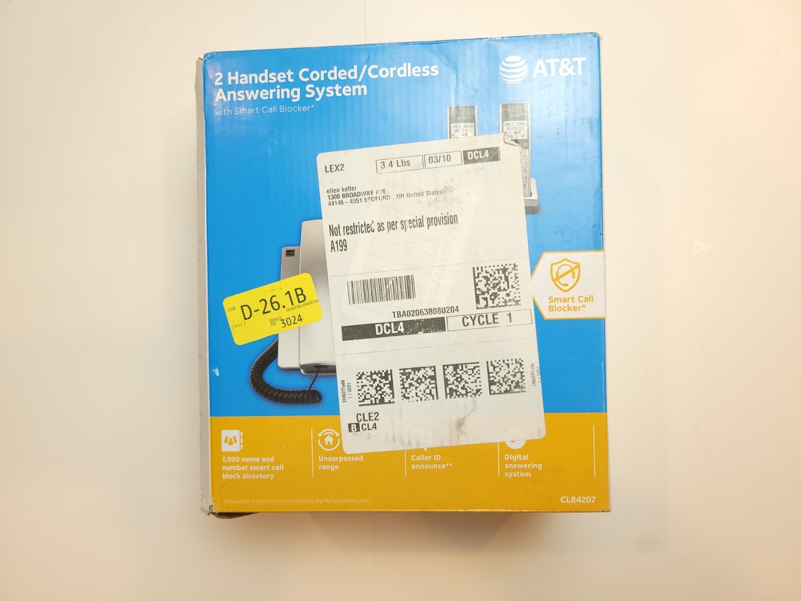 AT&T CL84207 2Handset Corded/Cordless Phone Answering System New Open