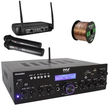 Pyle Home Theater Amplifier Receiver, Wireless Microphone System + Speaker Wire