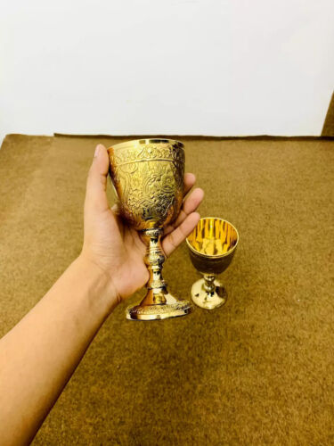 6er Set massiv Messing Kelch Trink Wein Becher Vintage Handarbeit König Royal Tasse - Bild 6 von 6