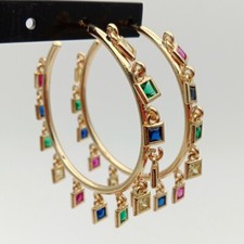 40mm Circle Hoop earrings gold filled with rainbow cz charm Bohemia Bohe earring