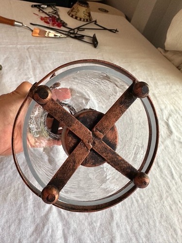 Linterna de vela vidrio craquelado con marco de cobre colibrí India vintage 12,5" - Imagen 19 de 24
