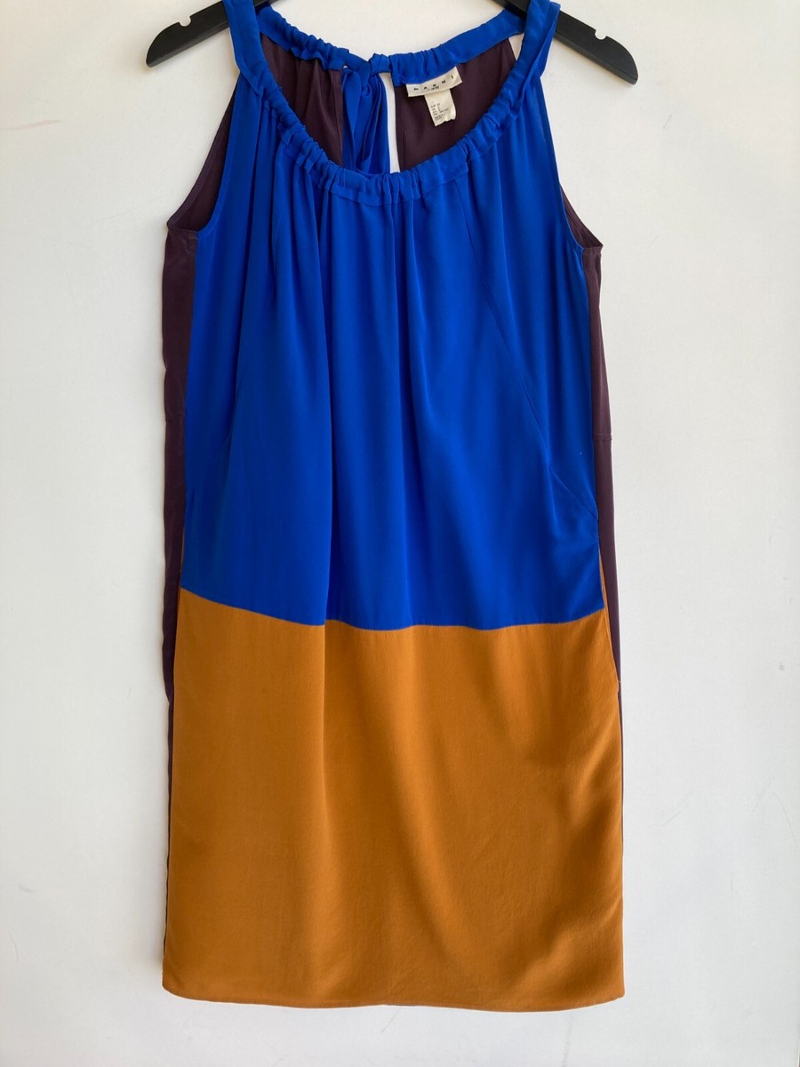 Marni for H&M Silk Colorblock Dress Size 2 EUC Trapeze X14
