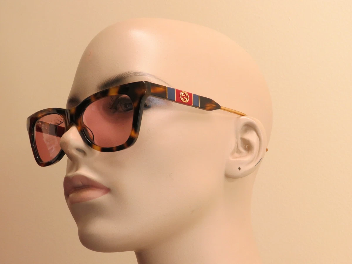NWT GUCCI GG 0598S 003 NOVELTY HAVANA FRAME PINK LENS GG WEB LOGO