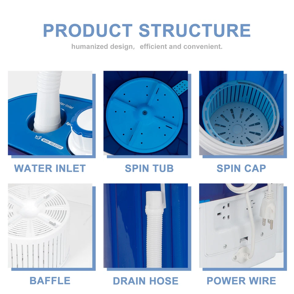 Portable Compact Mini laundry Washing Machine Washer&Spinner Drain Pump Hose - Image 3 of 4