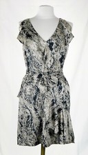 EUC Vince Camuto Size 6 Black Cream Sleeveless Belted Flutter Dress NICE!