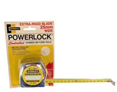 Vintage Stanley 33-458 1'' x 16' / 5M PowerLock High-Impact Tape Measure USA NOS