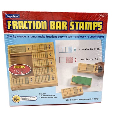 Lakeshore Learning Fraction Bar Stamps 5 Years + With Wooden Storage Tray