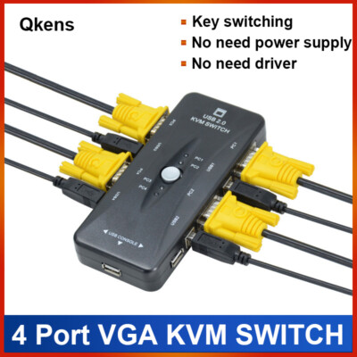 USB 2.0 4 Port VGA KVM Switcher for 4 Laptop PCs Share A Mouse Keyboard Monitor