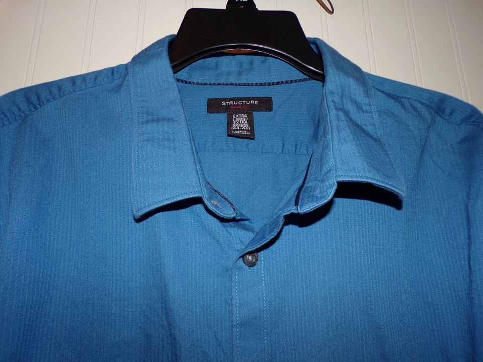 2 Camisas Hombre XL Falls Creek 17.5 36/37 Azul y Estructura Azul Verde azulado 44-46 Slim Foto 3 de 4