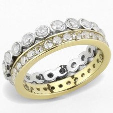 2 Set Two-Tone 14k Yellow Gold Plated Stack Eternity Ring Bands