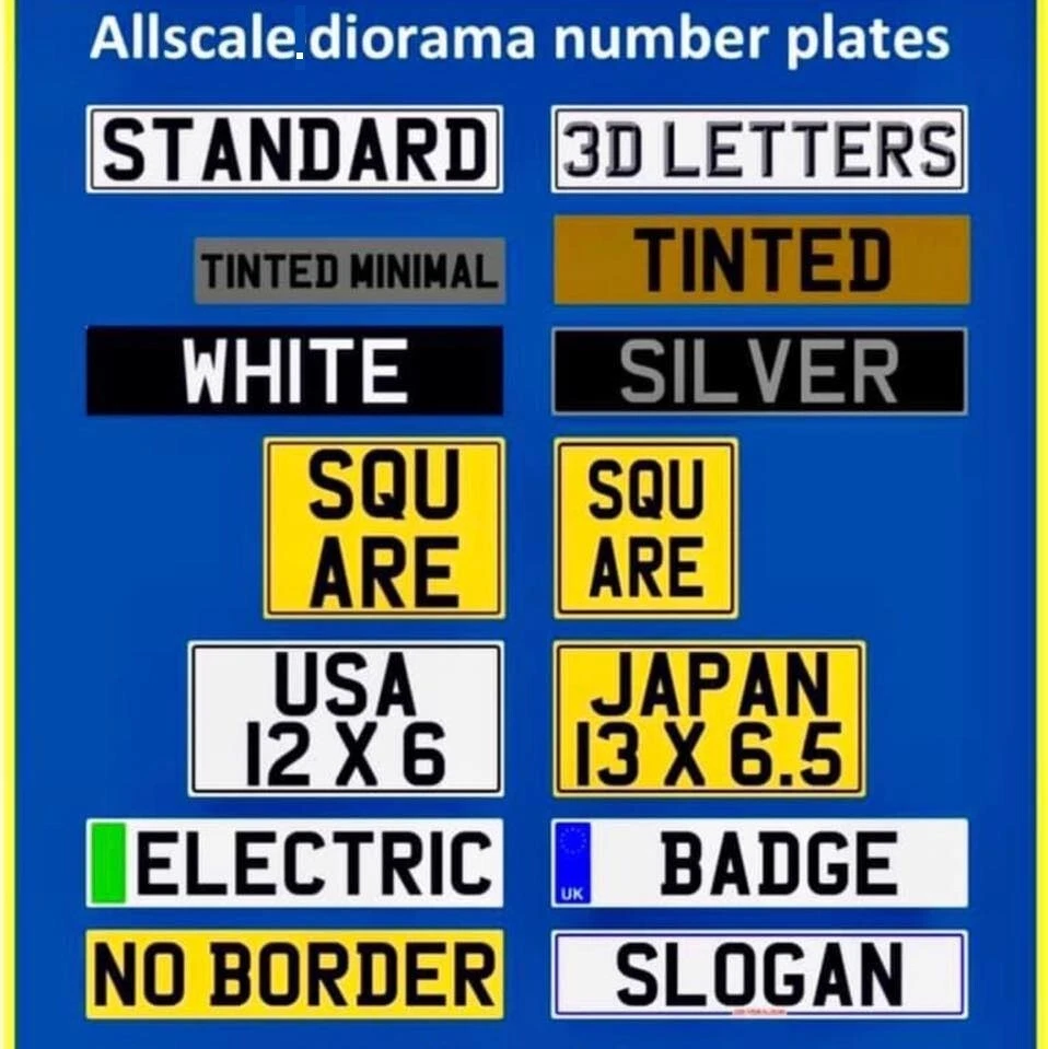 1/18 TH SCALE PERSONALISED NUMBER PLATES FOR DIORAMA OR MODEL OTTO SUNSTAR MCG