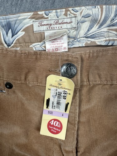Pantaloni donna Tommy Bahama velluto a coste taglia 6 nuovi con etichette fondo di magazzino vintage marrone - Foto 2 di 6