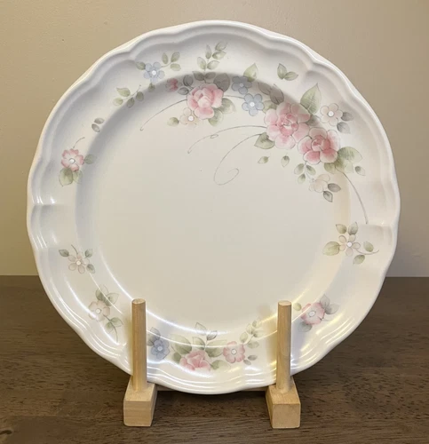 (Set of 4) Pfaltzgraff Tea Rose Dinner Plates 10 3/8" Scalloped Edges EUC