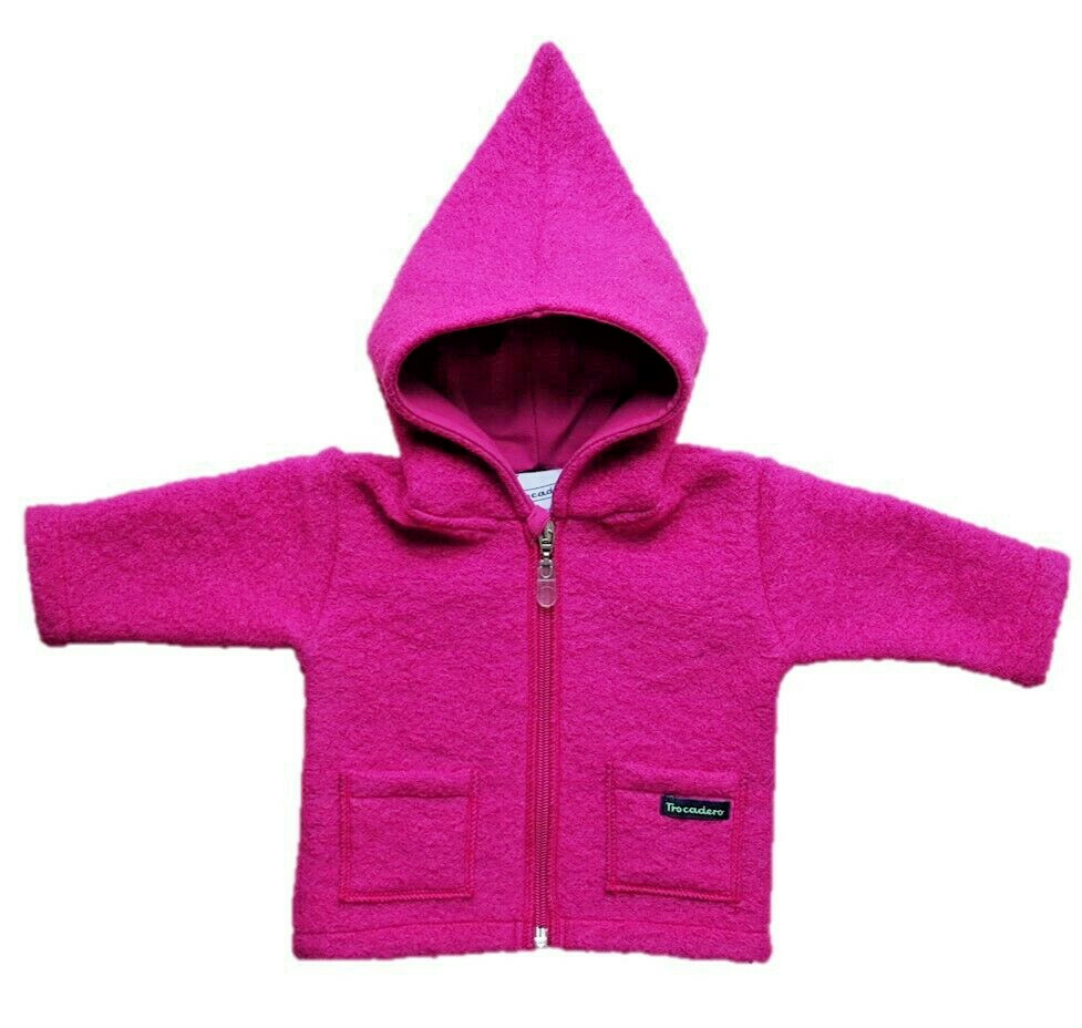 Baby Wollwalk Jacke Pink mit Kapuze handgemacht Trocadero warm