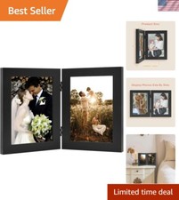 Elegant 5x7 Double Photo Frame with Glass, Folding Design for Desktop Display