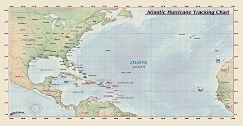 Mappa da parete tracciamento uragani dell'Oceano Atlantico (70"x36") laminata - Foto 1 di 1