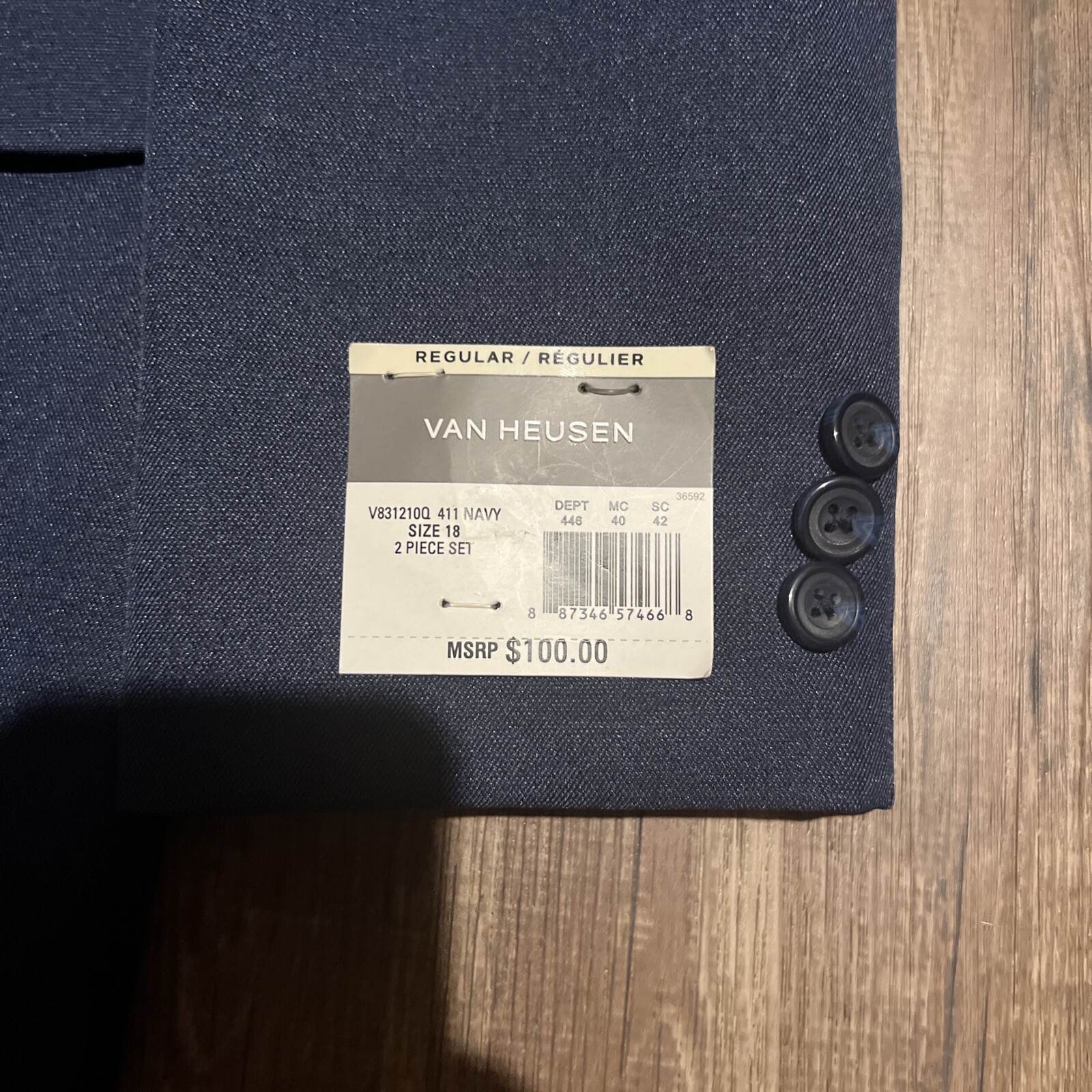NWT Van Heusen Boys 16 OR 18 Navy Blue Two Piece Suit Jacket Blazer Pants