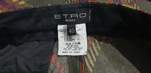 ETRO Olive Green & Multi Colour Check Wool Blend Slim Fit Trousers Pants 40 UK8 - Picture 9 of 9