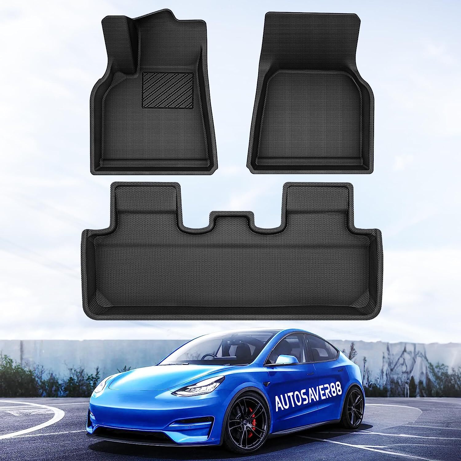 3PCS Floor Mats For 20202024 Tesla Model Y All Weather Waterproof Car