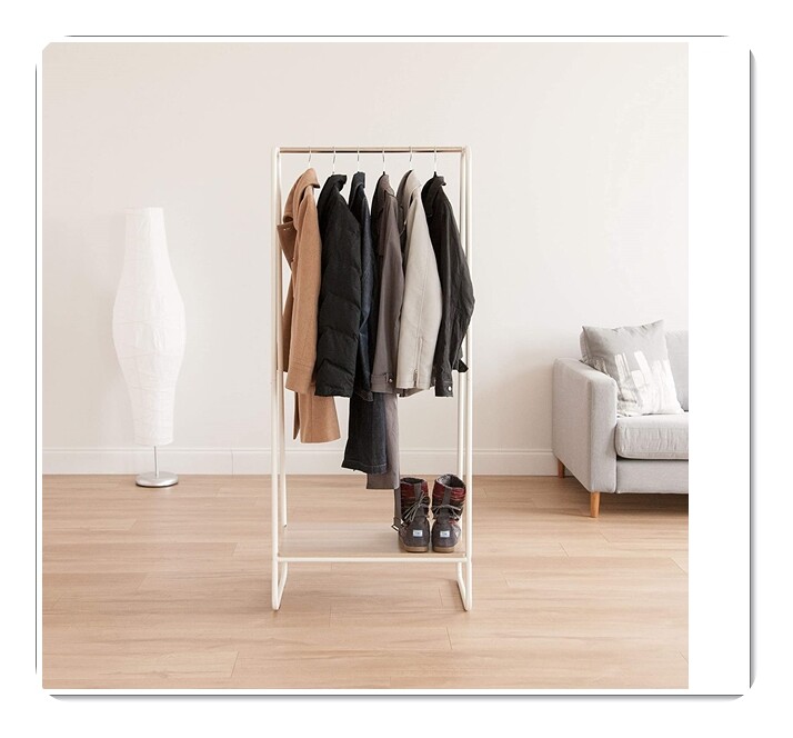 Iris Metal Garment Rack With Wood Shelves White And Light Brown