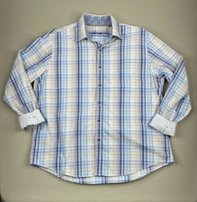 Tasso Elba Button Down Dress Shirt Mens Size XL 17-17 1/2 Blue Plaid