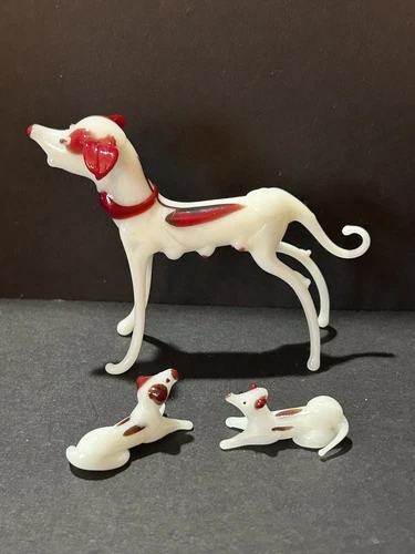 Vintage Hand Blown Murano Style Glass Dog Greyhound Brittany Puppies Figurines
