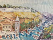 Beautiful painting on paper watercolor Calanques Port Miou Georges Massa Marseille
