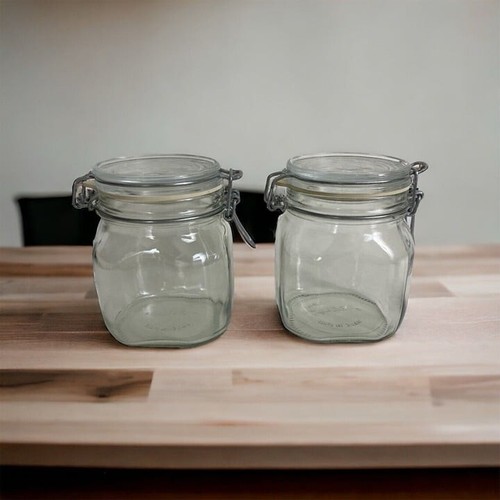 Vintage Fido Bormioli Rocco Glass 3/4 L Container Jar With Hinged Lid Made Italy