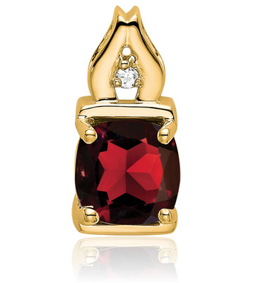 14K massiver kleiner Anhänger Gelbgold 0,90 ct roter Granat Diamant Akzent quadratisch