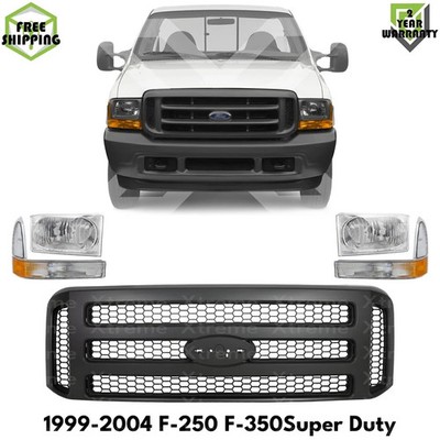 Front Grille Assembly & Headlights For 1999-2004 Ford F-250 Super Duty and 350