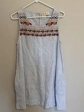 C&C California 100% Linen Blue Dress Embroidered Sleeveless Women’s Size Large