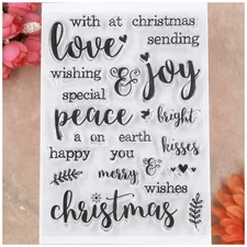 Merry Christmas Wishes Joy Love Peace Clear Stamps, Card Making, Scrapbooking