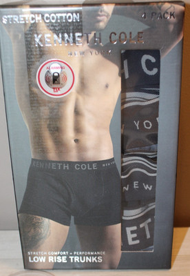 KENNETH COLE REACTION 4-PACK BLACK LOW RISE TRUNKS NEW SZ MEDIUM (32-34'')