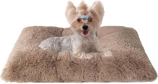 Fluffy Dog Crate Bed for Small Dogs, Plush Crate Pad, Camel