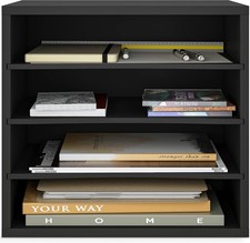 Paper Organizer, 4-Tier, Stackable Letter Tray, Desk Storage, Black