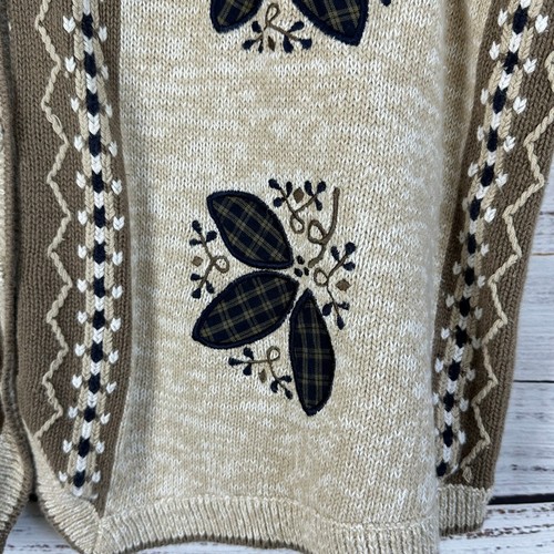Vintage CJ Banks handbestickt hellbraun & marineblau Blumen Oma Landhaus Pullover Weste 2X - Bild 4 von 8