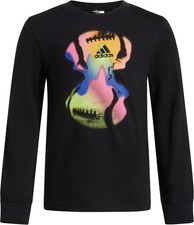 Adidas Boys Black Sports Ball Graphic Print Long Sleeve Shirt Cotton Size 5 NWOT