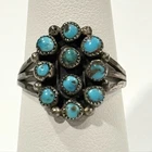 Vintage Turquoise Snake Eyes Cluster Sterling 925 Ring Navajo Southwest Size 7