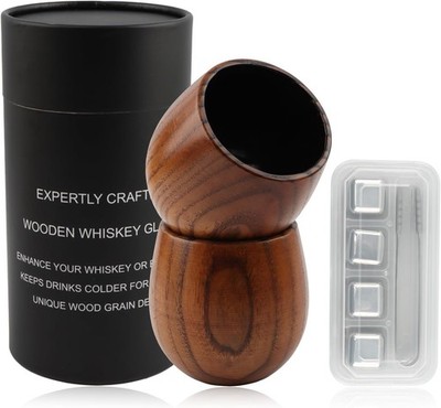 Charred Bourbon Glass Whiskey Cup Wooden Tumbler Set 2 Oak Barrel Aged Flavor En