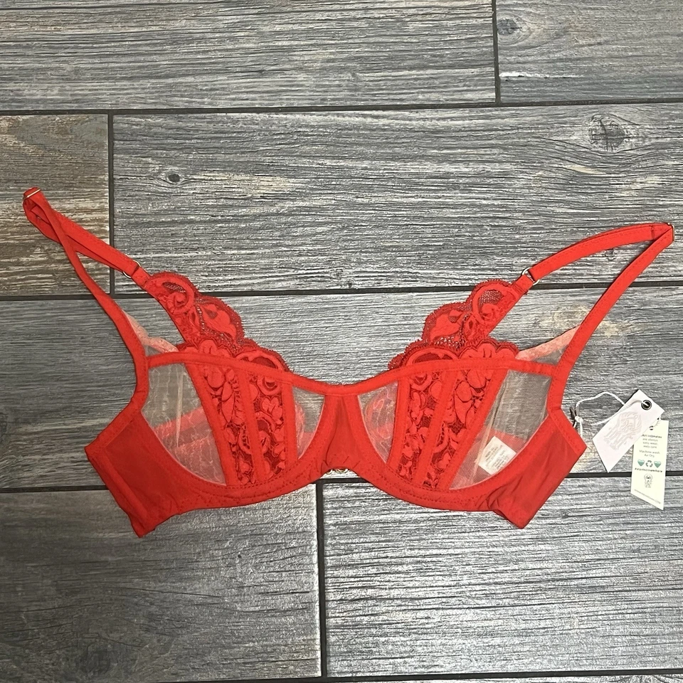 Nuevo con etiquetas Sujetador HAH X Free People Rojo Enjaulado A 28-36 28A 30A 32A 34A 36A Naranja Sangre Foto 4 de 4