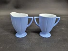 Vtg Hazel Atlas Newport Blue Mid Century Milk Glass Creamer and Sugar Bowl Set