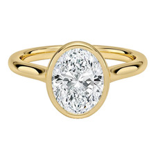 14K Yellow Gold Lab Grown Diamond Engagement Bezel Set Ring Oval Cut 1.85 Carat
