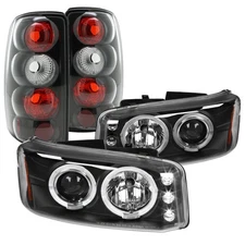 For 4PCS 00-06 YUKON DENALI EURO BLACK DUAL HALO PROJECTOR HEADLIGHTS+TAIL LAMPS