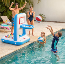 Pool Basketball Hoop with Built-In Cooler, 42" Poolside Floating Inflatable Ba