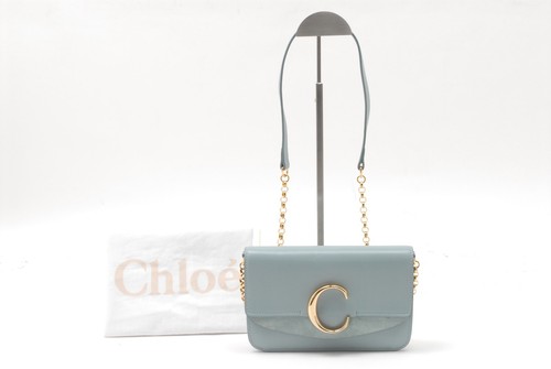 Chloe C logo Shoulder Bag C logo Leather Light Blue