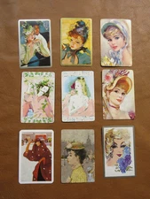 Lot Of 9 Antique Art Deco Pretty Girl Swap Playing Cards